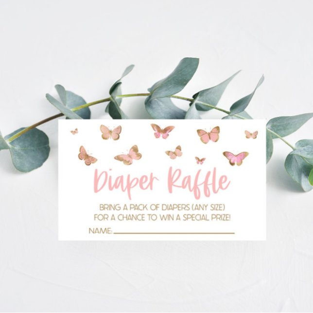 Tarjeta Baby Shower Diaper Raffle de mariposa rosa (Subido por el creador)