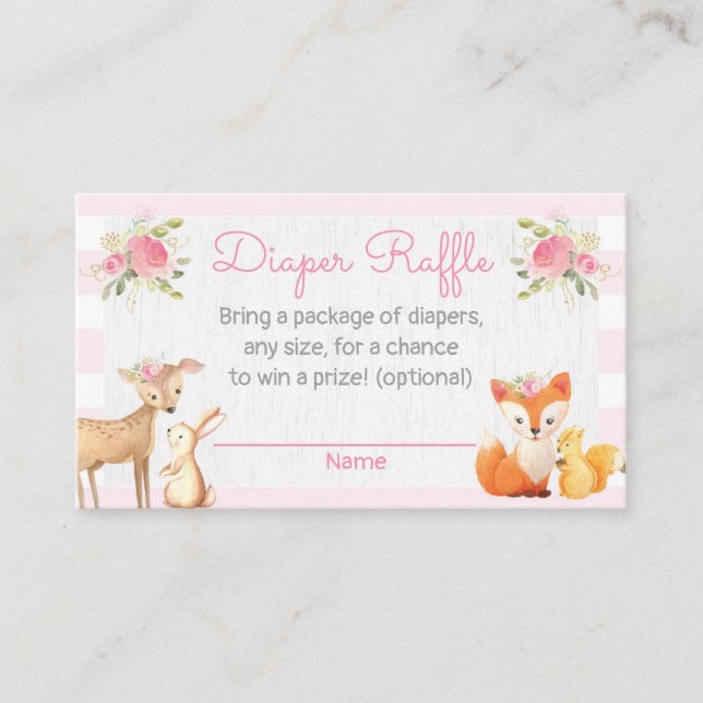 Tarjeta Baby Shower Diaper Raffle de Woodland Lumb (Anverso)