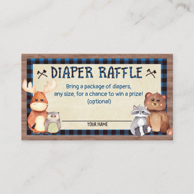 Tarjeta Baby Shower Diaper Raffle de Woodland Lumb (Anverso)