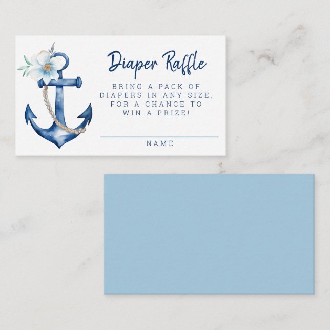 Tarjeta Baby Shower Diaper Raffle Nautical | Anc a (Anverso / Reverso)