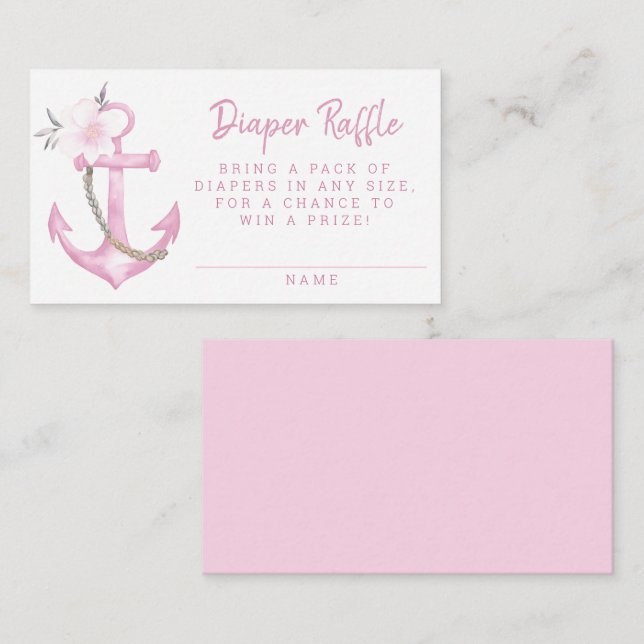 Tarjeta Baby Shower Diaper Raffle Nautical | Pink  (Anverso / Reverso)