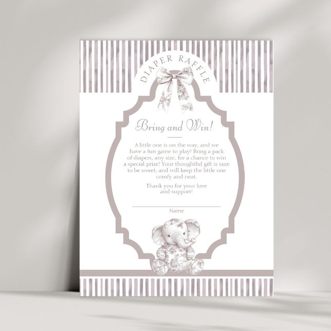 Tarjeta Baby Shower Diaper Raffle Neutral Toile (Subido por el creador)