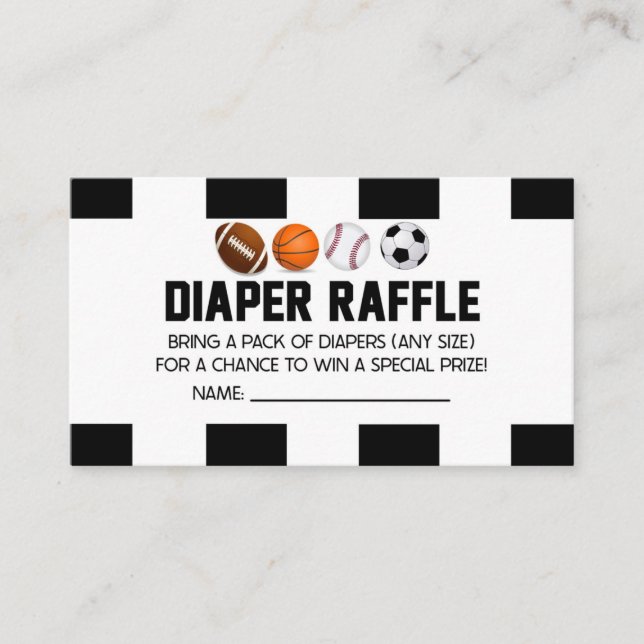 Tarjeta Baby Shower Diaper Raffle para bolas depor (Anverso)