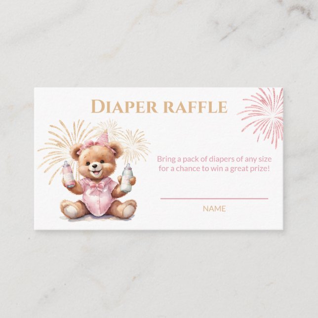Tarjeta Baby Shower Diaper Raffle para Chica Rosa  (Anverso)