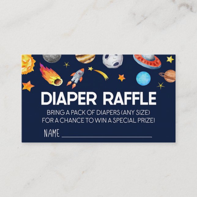 Tarjeta Baby Shower Diaper Raffle para cohete gala (Anverso)