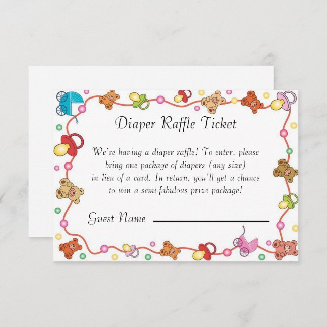 Tarjeta Baby Shower Diaper Raffle para elementos d (Anverso / Reverso)