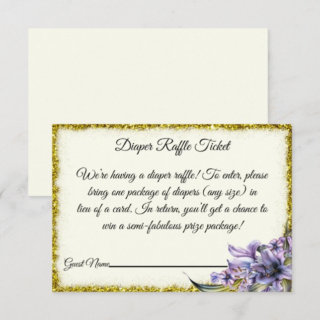 Tarjeta Baby Shower Diaper Raffle Purple Tulips (Anverso / Reverso)