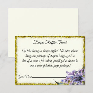 Tarjeta Baby Shower Diaper Raffle Purple Tulips