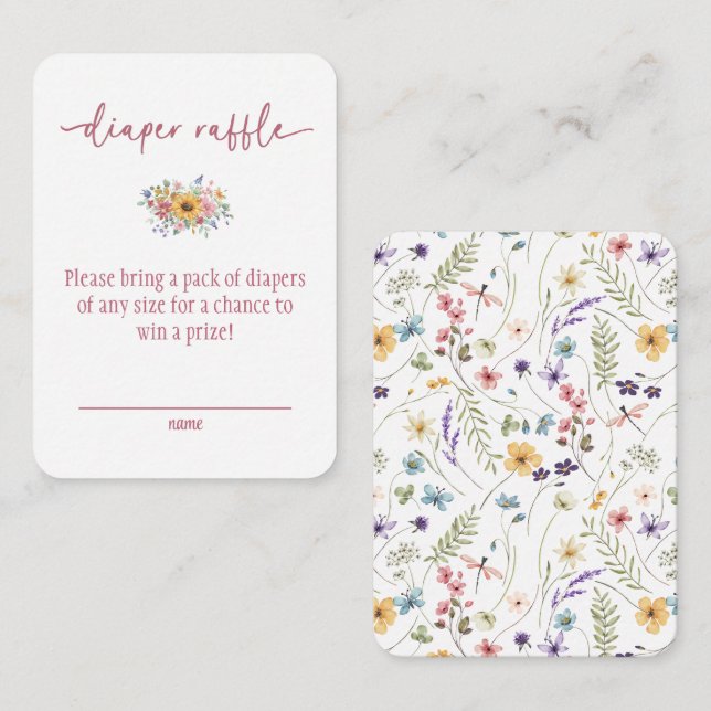 Tarjeta Baby Shower Diaper Raffle Rosa de flores s (Anverso / Reverso)