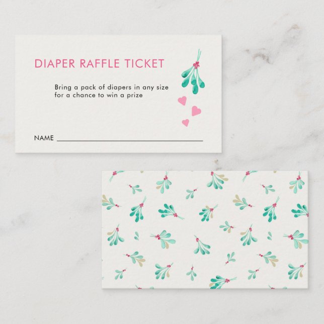Tarjeta Baby Shower Diaper Raffle Rosa Mistletoe (Anverso / Reverso)