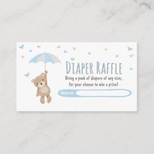 Tarjeta Baby Shower Diaper Raffle Teddy Bear Blue