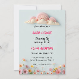 Tarjeta Baby Shower Dreamy Pastel Clouds and Flowe