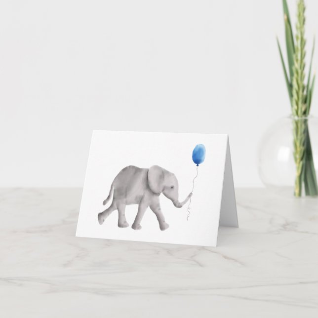 Tarjeta Baby Shower Elephant Gracias Cartas, Azul (Anverso)