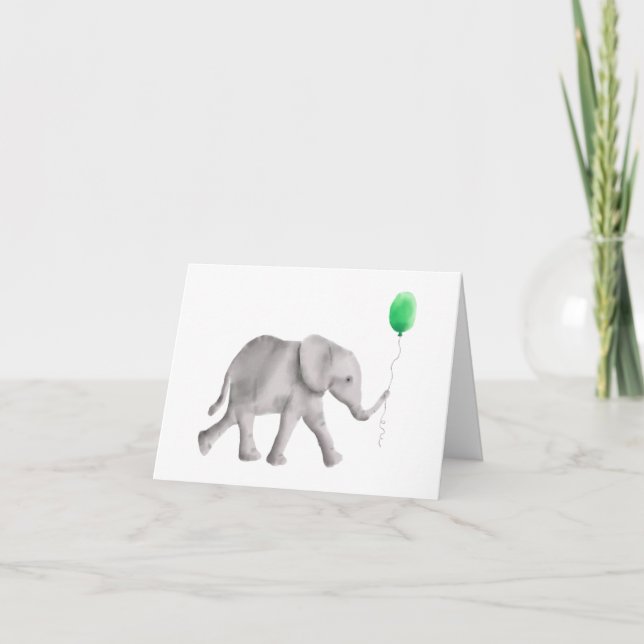 Tarjeta Baby Shower Elephant Gracias Cartas, Green (Anverso)