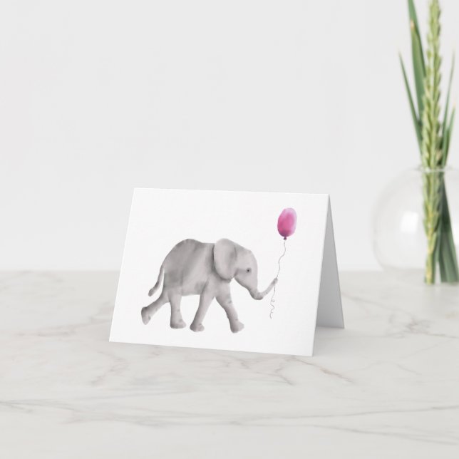 Tarjeta Baby Shower Elephant Gracias Cartas, Rosa (Anverso)