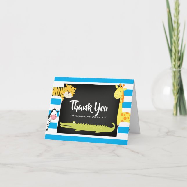 Tarjeta Baby Shower Gracias a Jungle Animal Chalkboard (Anverso)