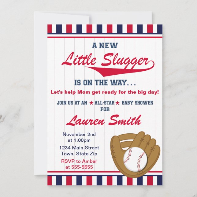 Tarjeta Baby Shower Invitación 5x7 para beisbol (Anverso)