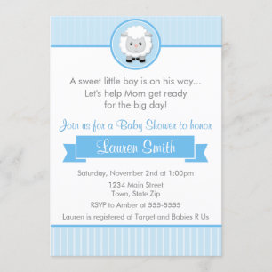 Tarjeta Baby Shower Invitación de Blue Lamb Boy 5x