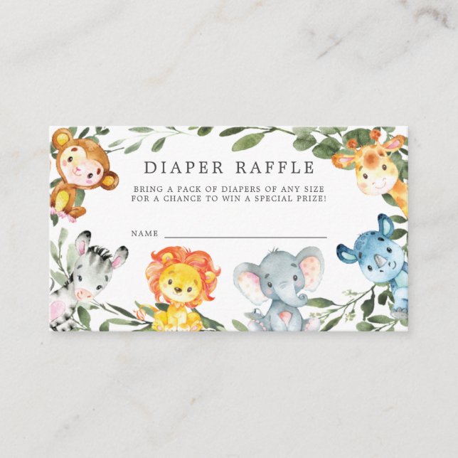Tarjeta Baby Shower Jungle Animals Diaper Raffle (Anverso)
