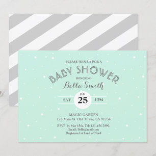 Tarjeta Baby Shower Mint Gray Stars White Stripes