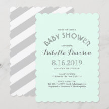 Tarjeta Baby Shower Mint Gray White Strips