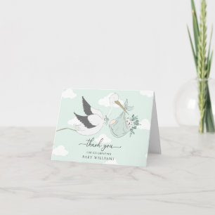 Tarjeta Baby Shower Mint Green Stork Gracias