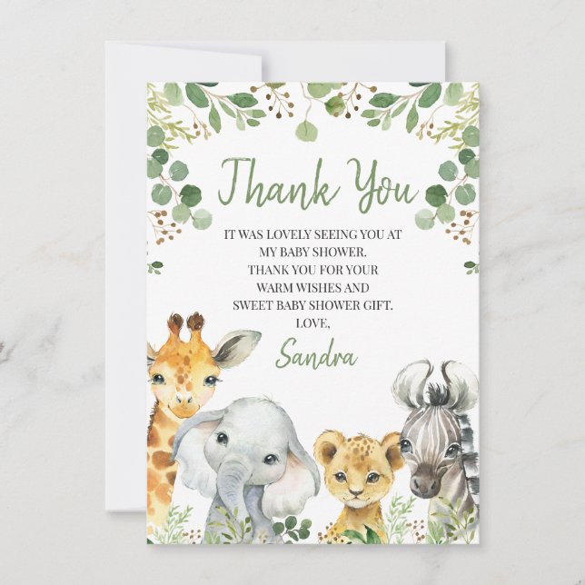 Tarjeta Baby Shower Neutral de Eucalyptus Safari d (Anverso)