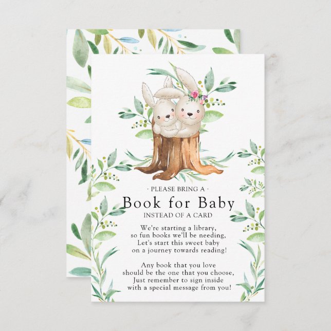 Tarjeta Baby Shower para bebé de mamá y conejo par (Anverso / Reverso)