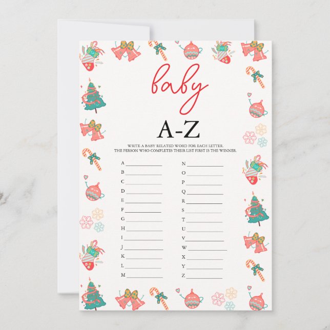 Tarjeta Baby Shower para Navidades de juego Baby A (Anverso)
