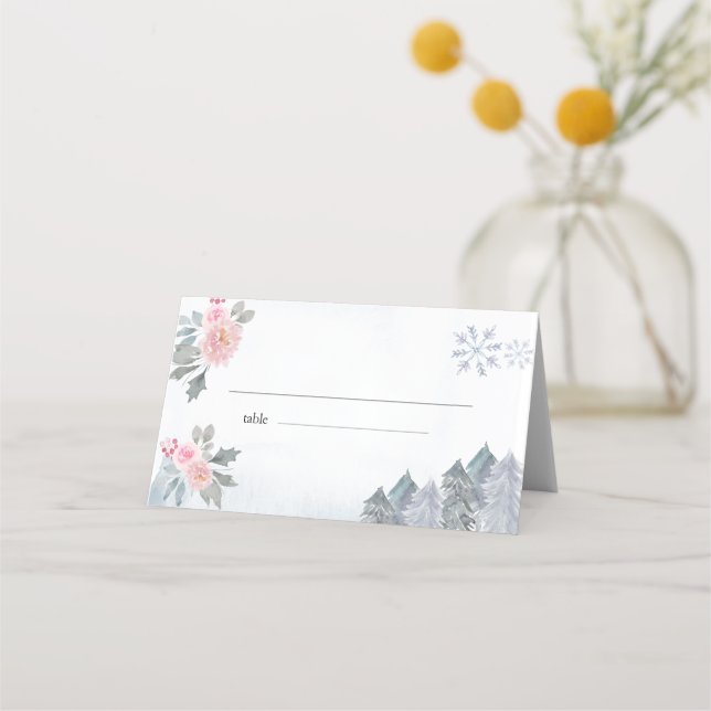 Tarjeta Baby Shower Place de Winter Floral Snowfla (Anverso)
