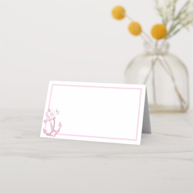 Tarjeta Baby Shower Place Nautical | Acuarela rosa (Anverso)