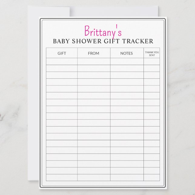 Tarjeta Baby Shower Printable Gift Tracker (Anverso)