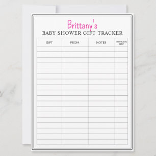 Tarjeta Baby Shower Printable Gift Tracker