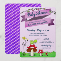Tarjeta Baby Shower Purple de Cricket Garden