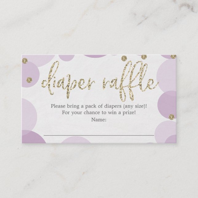 Tarjeta Baby Shower Purple Polka Dot Diaper Raffle (Anverso)