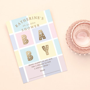 Tarjeta Baby Shower Raffle Pastel Color Block Gold