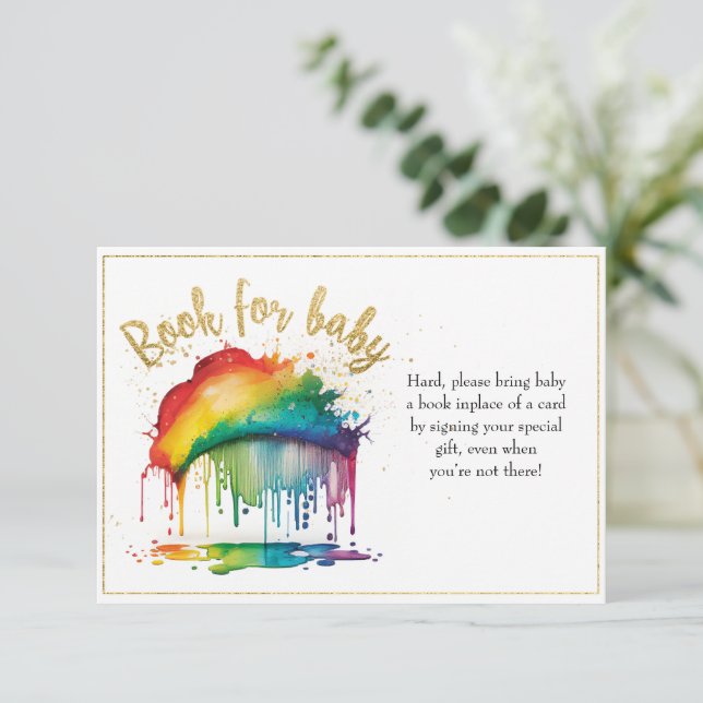 Tarjeta Baby Shower Rainbow Gold para bebé (Anverso de pie)