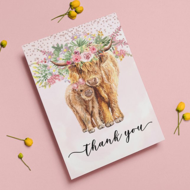 Tarjeta Baby Shower Rosa Highland Cow Gracias (Subido por el creador)