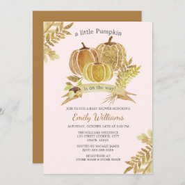 Tarjeta Baby Shower rosa para calabaza de color de