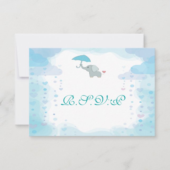 Tarjeta Baby Shower RSVP de color azul (Anverso)