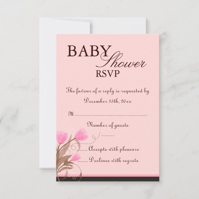Tarjeta Baby Shower RSVP de diseño floral marrón y (Anverso)