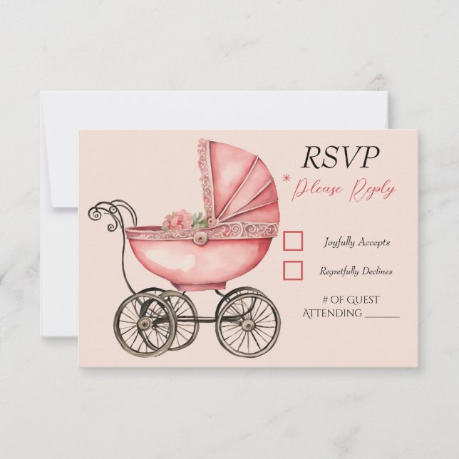 Tarjeta Baby Shower RSVP para Chicas de transporte (Anverso)