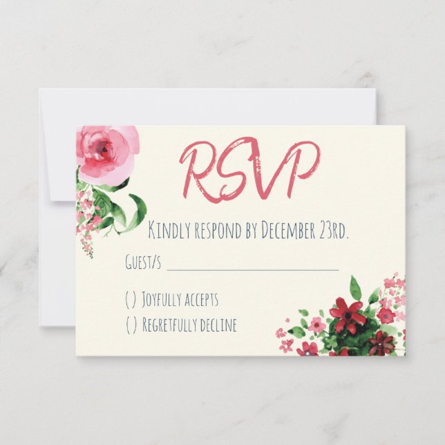 Tarjeta Baby Shower RSVP Rosa floral (Anverso)