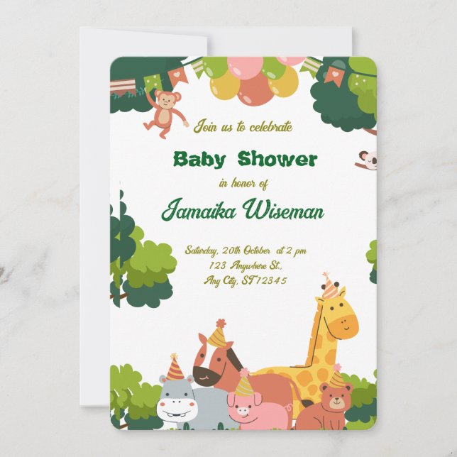 Tarjeta Baby Shower Safari salvaje - Animales de l (Anverso)