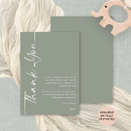 Tarjeta Baby Shower Sage de caligrafía rotada Gracias