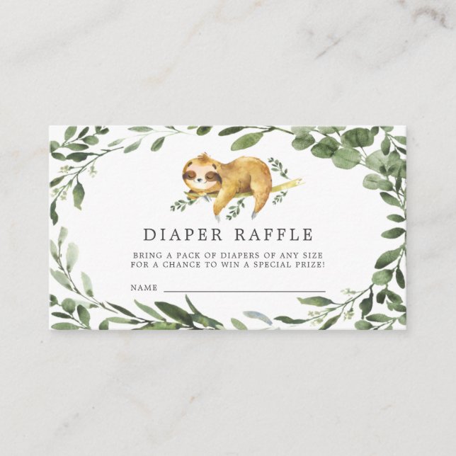 Tarjeta Baby Shower Sleeping Sloth Diaper Raffle (Anverso)