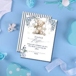 Tarjeta Baby Shower Soft Blue Teddy Diaper Raffle