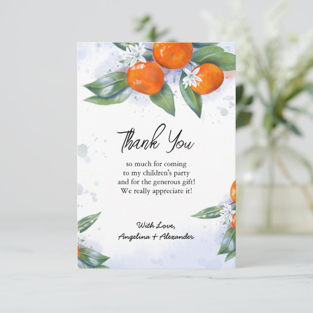 Tarjeta Baby Shower Tangerine de agradecimiento pl (Anverso de pie)