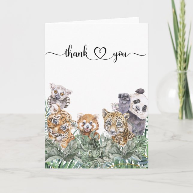 Tarjeta Baby Shower Tropical Jungle Animals Gracias (Anverso)