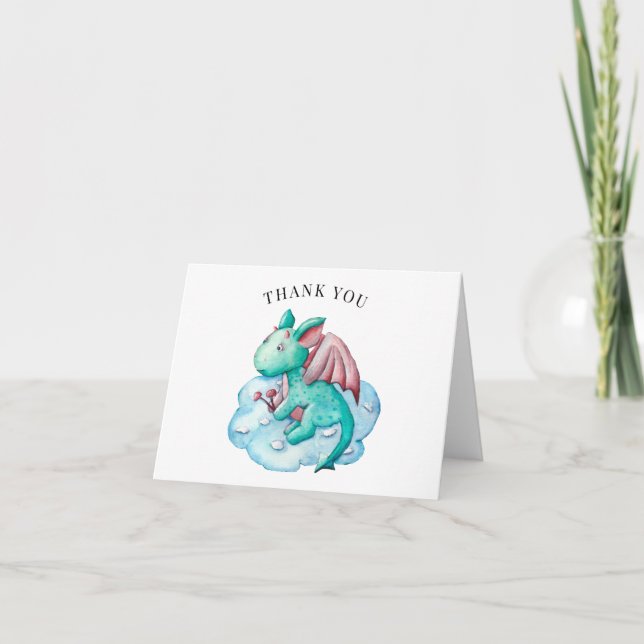 Tarjeta Baby Shower Turquoise Dragon Gracias (Anverso)